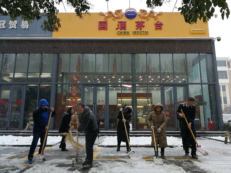 貿易公司全體(tǐ)員工以團結協作(zuò)的精神面貌迎接2018年的第一場(chǎng)雪